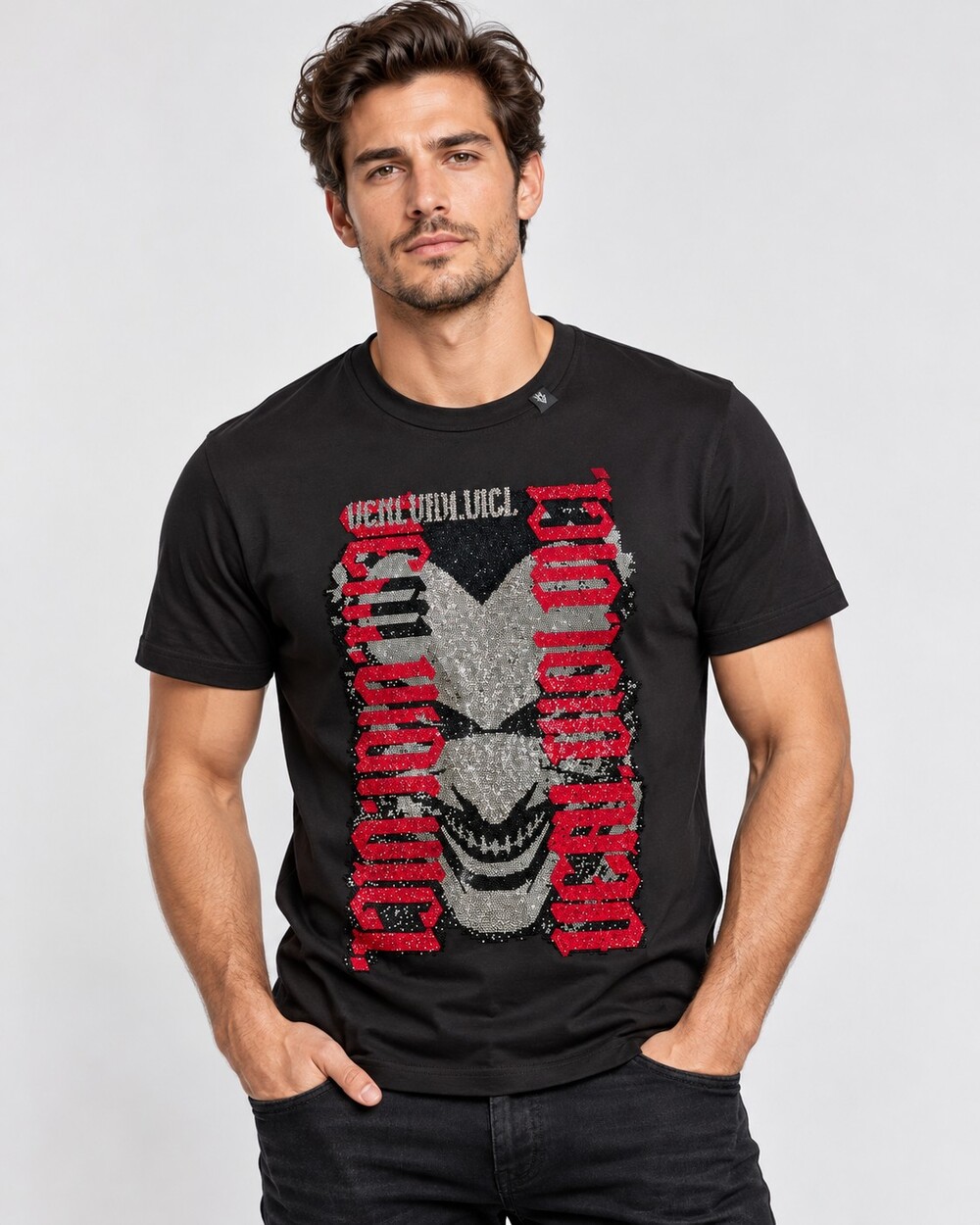 Veni Vidi Vici Graphic Short Sleeve Tee in Black & Red